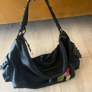 Betsey Johnson Black Shoulder Bag with Floral Accent